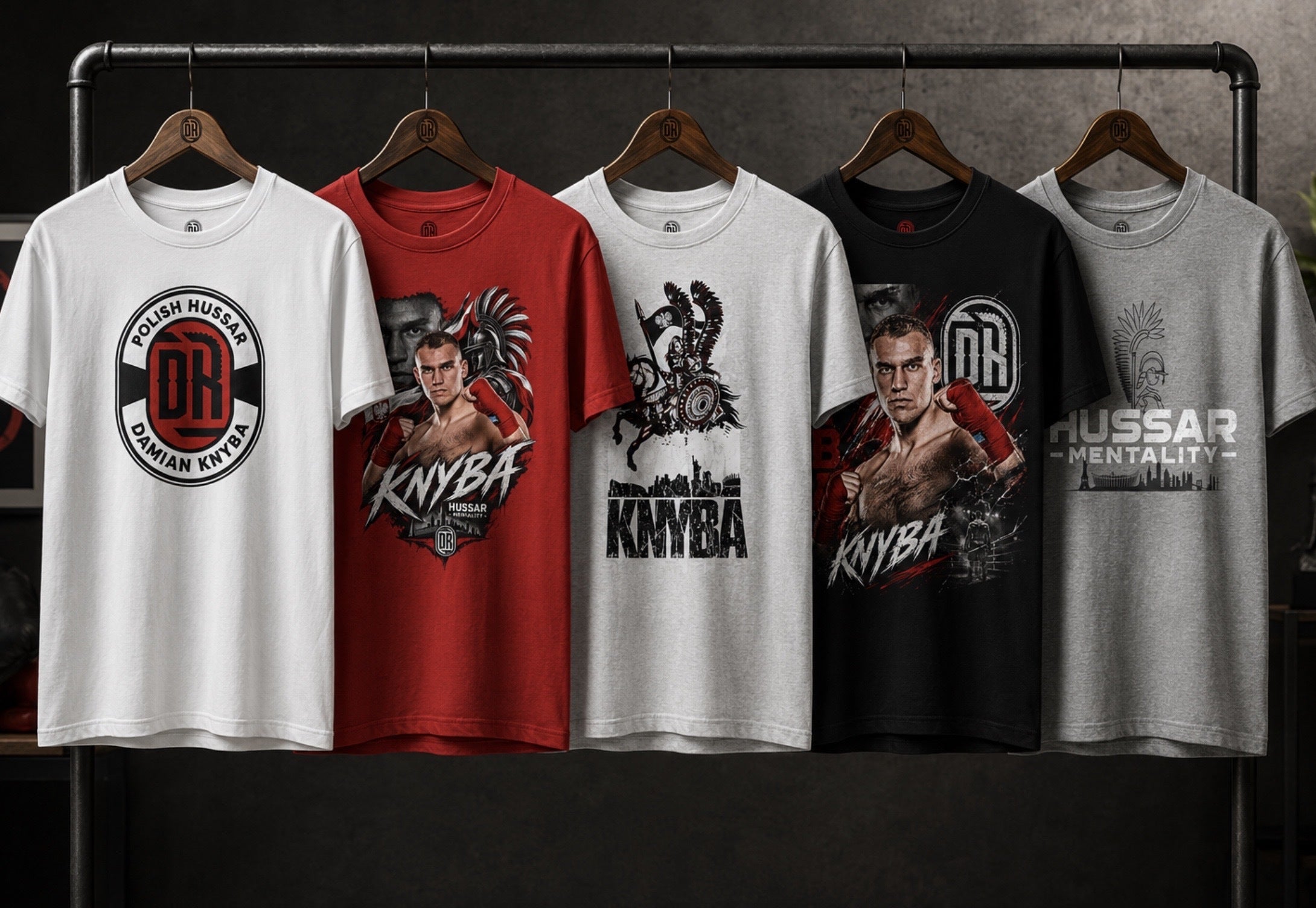 Damian Knyba apparel collection featuring five graphic T-shirts